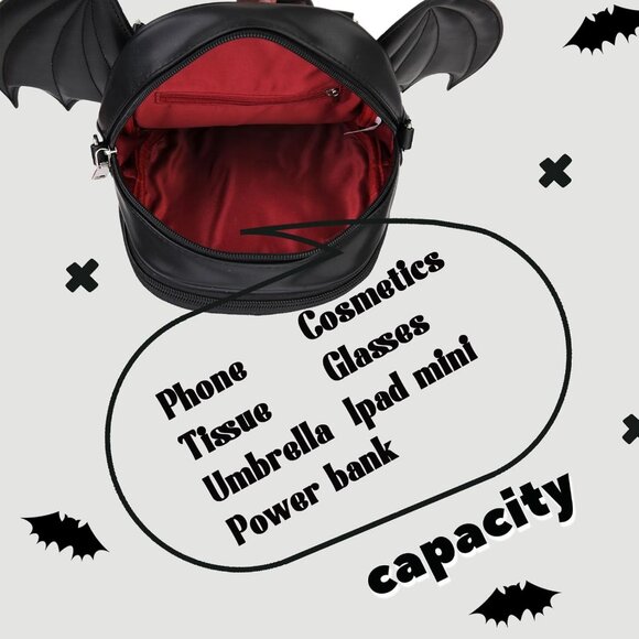 Goth Coffin Backpack with Detachable Bat Wing Halloween Coffin Ita Punk Shoulder - Picture 9 of 14